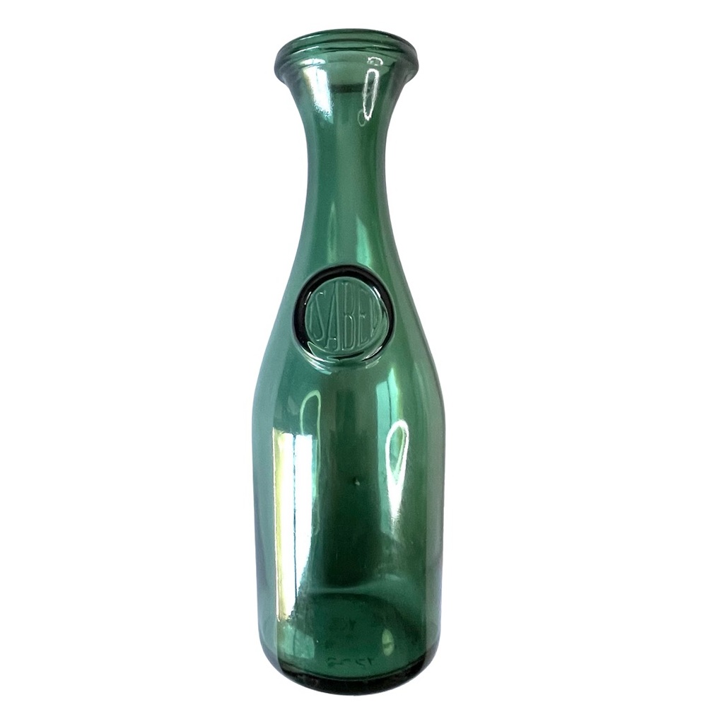 Vintage Isabel Green Glass Mini Carafe Decanter Vase 8.5 inch